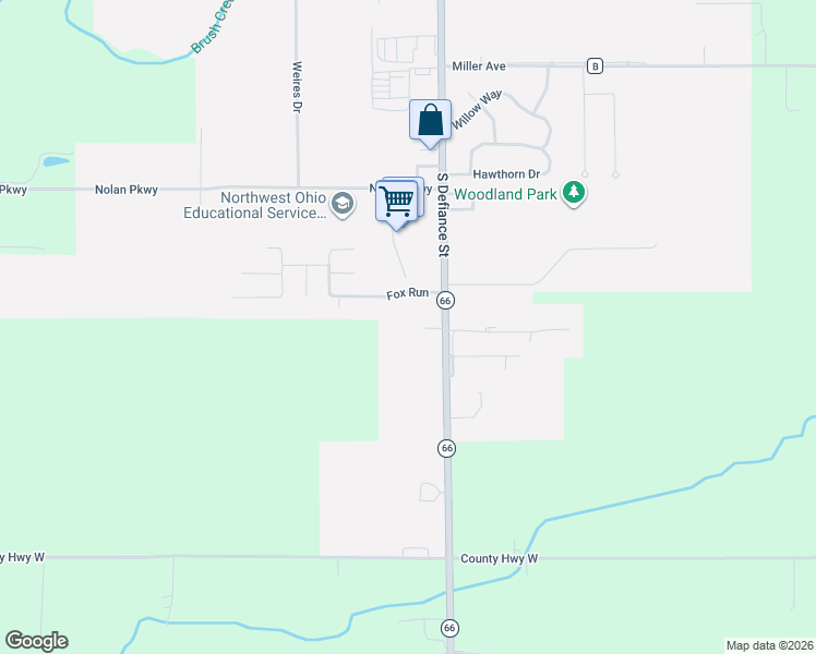 map of restaurants, bars, coffee shops, grocery stores, and more near 2015 South Defiance Street in Archbold