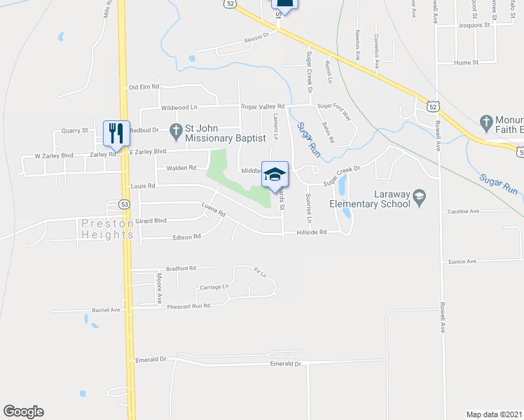 map of restaurants, bars, coffee shops, grocery stores, and more near 307 Louis Road in Joliet