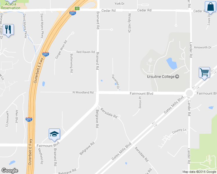 map of restaurants, bars, coffee shops, grocery stores, and more near 28799 Fairmount Boulevard in Cleveland