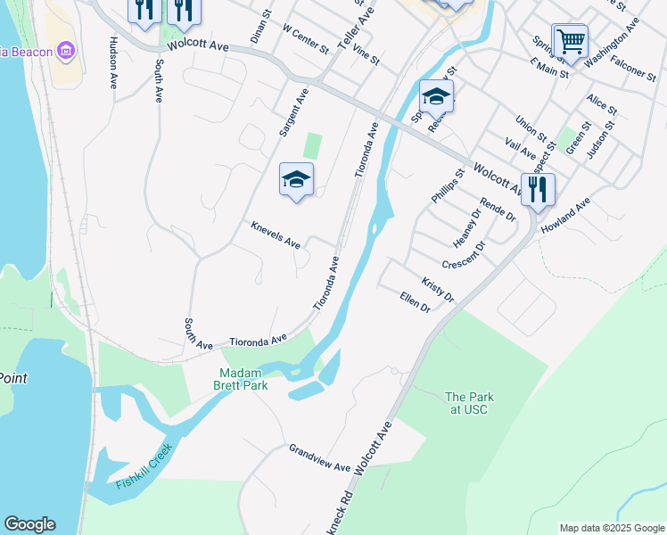 map of restaurants, bars, coffee shops, grocery stores, and more near 103 Knevels Avenue in Beacon