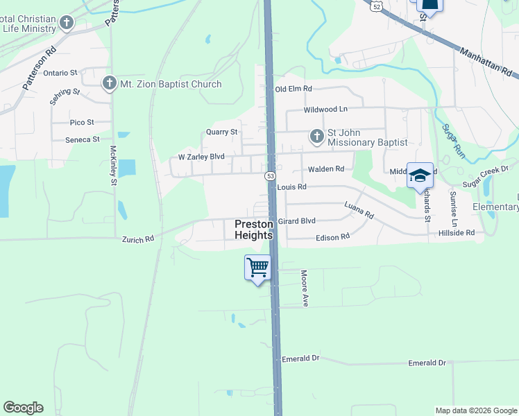 map of restaurants, bars, coffee shops, grocery stores, and more near 1703 South Chicago Street in Joliet