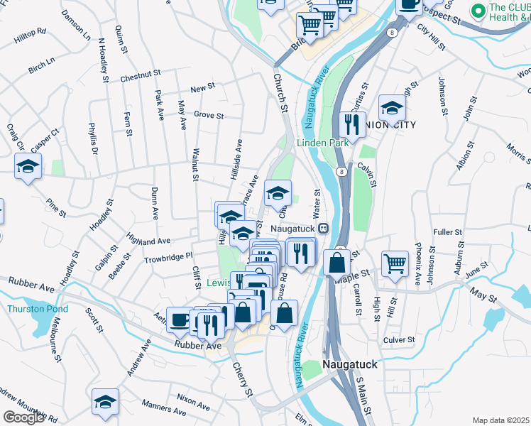 map of restaurants, bars, coffee shops, grocery stores, and more near 208 Meadow Street in Naugatuck