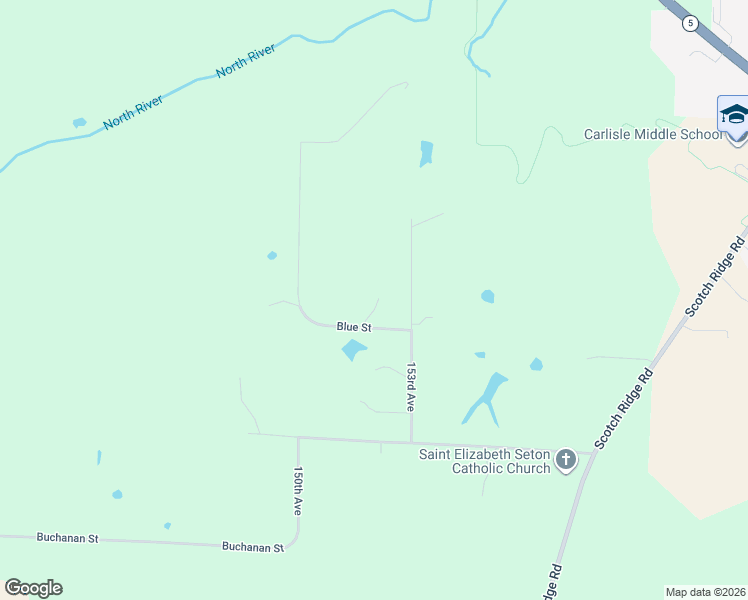 map of restaurants, bars, coffee shops, grocery stores, and more near 2160 152nd Lane in Carlisle