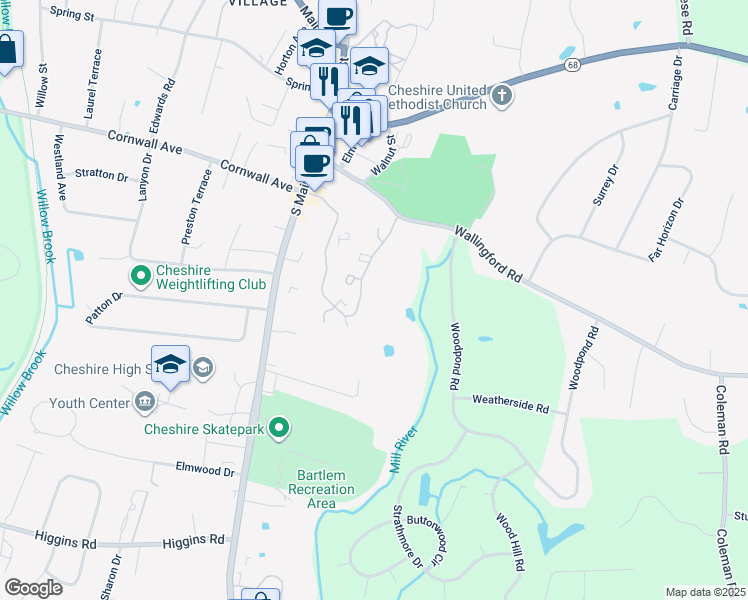 map of restaurants, bars, coffee shops, grocery stores, and more near 42 Old Towne Road in Cheshire