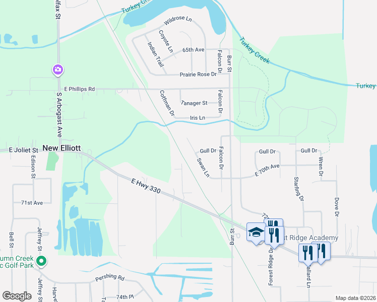 map of restaurants, bars, coffee shops, grocery stores, and more near 6844 Swan Lane in Schererville