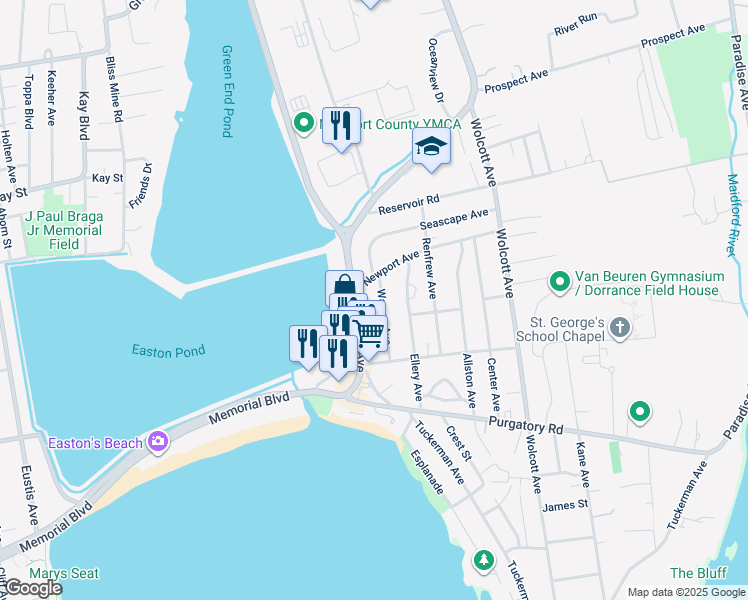 map of restaurants, bars, coffee shops, grocery stores, and more near 71 Warren Avenue in Middletown