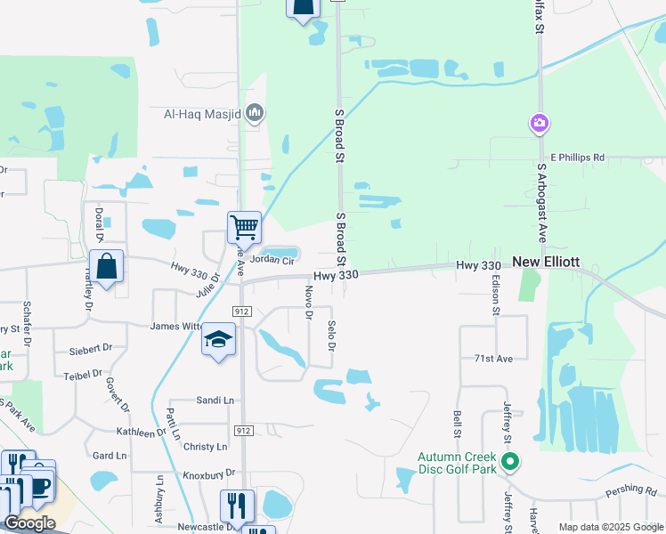 map of restaurants, bars, coffee shops, grocery stores, and more near 1751 South Broad Street in Schererville