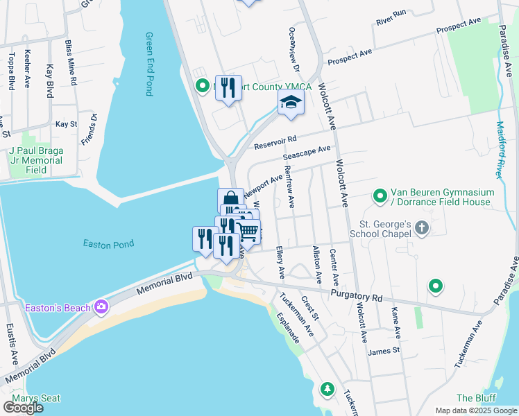 map of restaurants, bars, coffee shops, grocery stores, and more near 71 Warren Avenue in Middletown