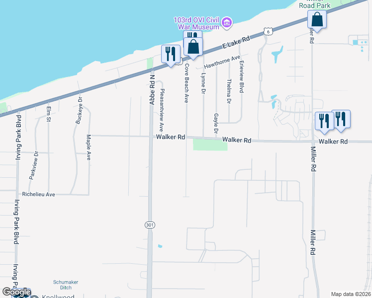 map of restaurants, bars, coffee shops, grocery stores, and more near 424 Cove Beach Avenue in Sheffield Lake