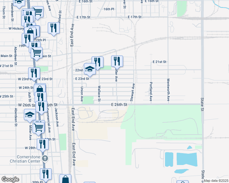 map of restaurants, bars, coffee shops, grocery stores, and more near 2410 Butler St in Chicago Heights