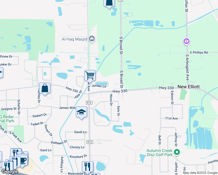 map of restaurants, bars, coffee shops, grocery stores, and more near 880 Jordan Circle in Schererville
