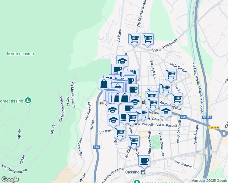 map of restaurants, bars, coffee shops, grocery stores, and more near 1 Via San Croce in San Vittore del Lazio