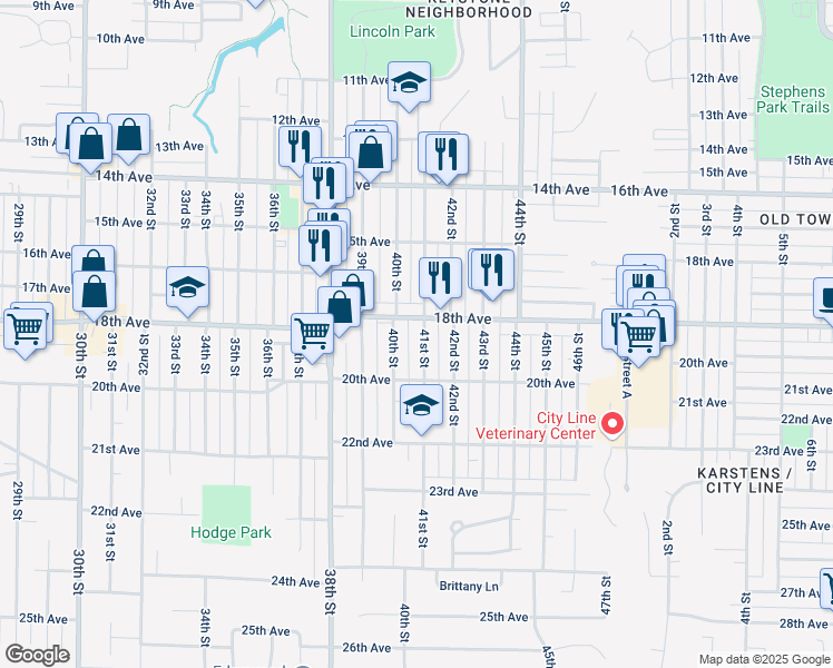 map of restaurants, bars, coffee shops, grocery stores, and more near 1812 41st Street in Rock Island