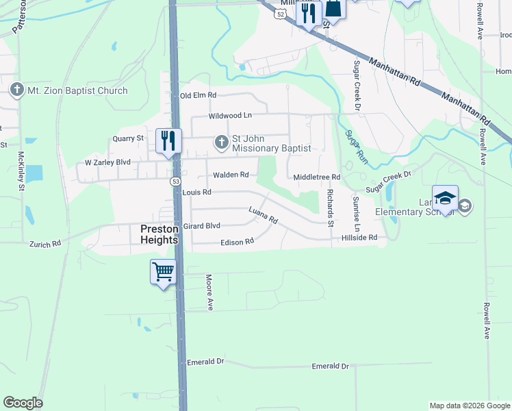 map of restaurants, bars, coffee shops, grocery stores, and more near 123 Luana Road in Joliet