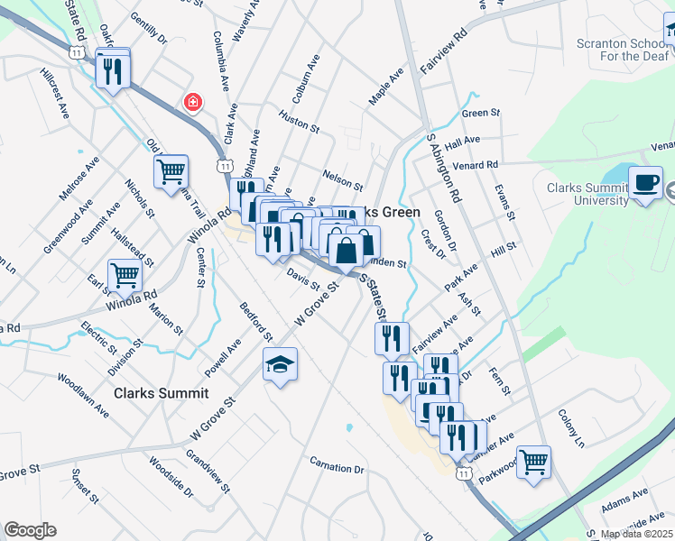 map of restaurants, bars, coffee shops, grocery stores, and more near 541 South State Street in Clarks Summit