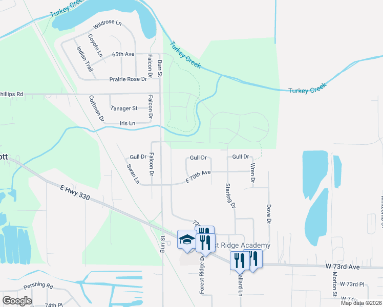 map of restaurants, bars, coffee shops, grocery stores, and more near 5326 Gull Drive in Schererville