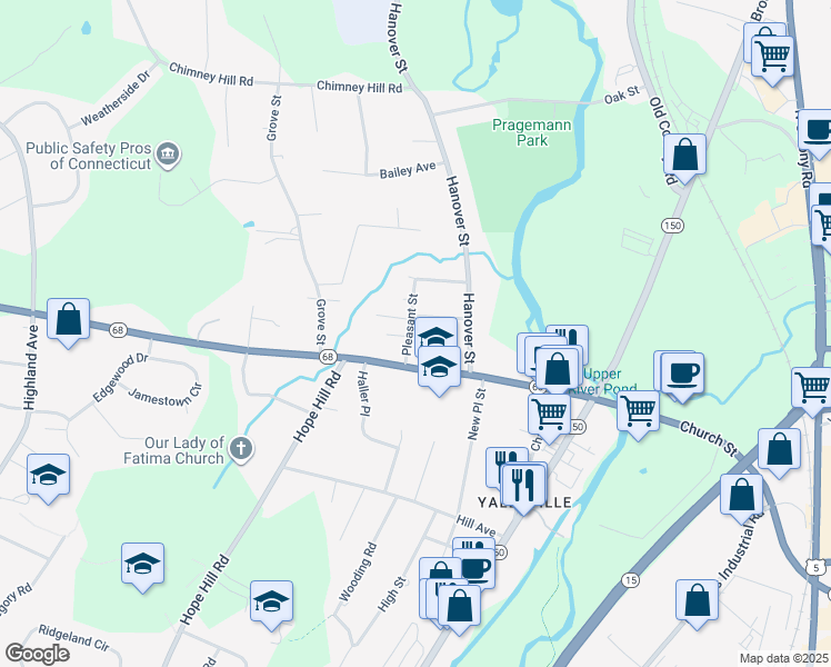map of restaurants, bars, coffee shops, grocery stores, and more near 6 Pleasant Street in Wallingford