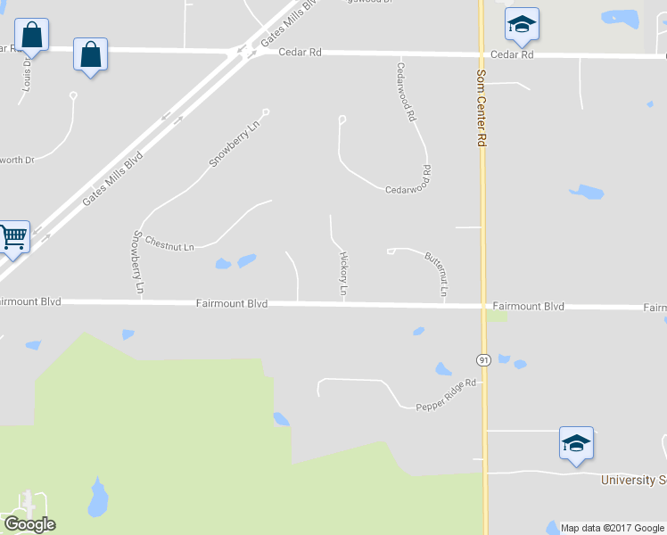 map of restaurants, bars, coffee shops, grocery stores, and more near 2650 Hickory Lane in Pepper Pike