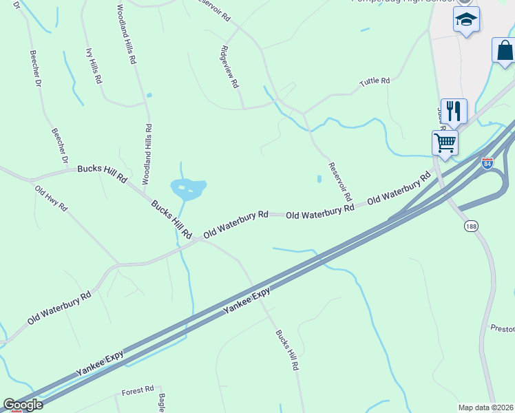 map of restaurants, bars, coffee shops, grocery stores, and more near 1221 Old Waterbury Road in Southbury