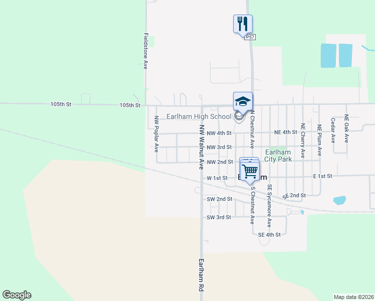 map of restaurants, bars, coffee shops, grocery stores, and more near 425 Northwest 2nd Street in Earlham