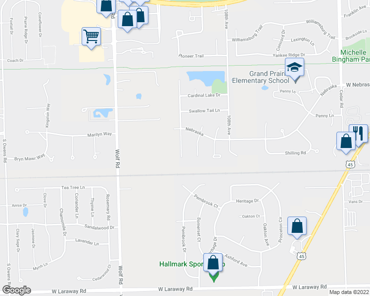 map of restaurants, bars, coffee shops, grocery stores, and more near 21837 Morning Dove Lane in Frankfort