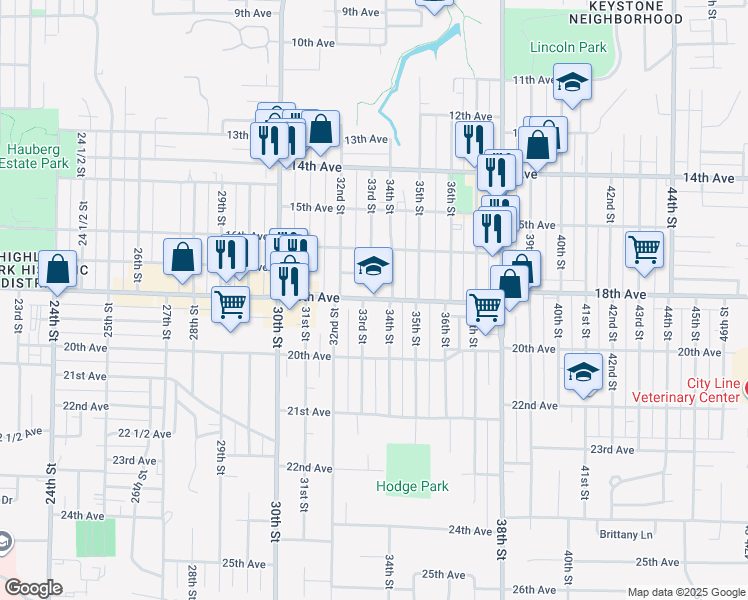 map of restaurants, bars, coffee shops, grocery stores, and more near 3300 18th Avenue in Rock Island
