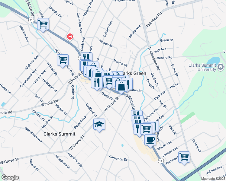 map of restaurants, bars, coffee shops, grocery stores, and more near 541 South State Street in Clarks Summit