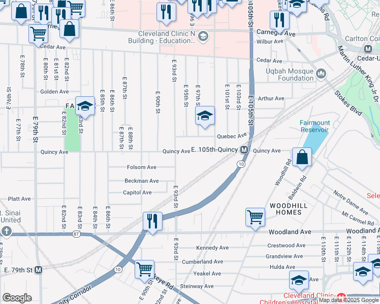 map of restaurants, bars, coffee shops, grocery stores, and more near in Cleveland