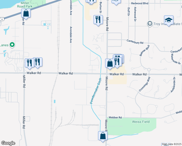 map of restaurants, bars, coffee shops, grocery stores, and more near 33582 Walker Road in Avon Lake