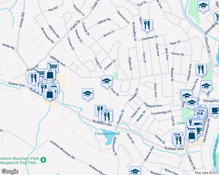 map of restaurants, bars, coffee shops, grocery stores, and more near 100 Pine Street in Naugatuck