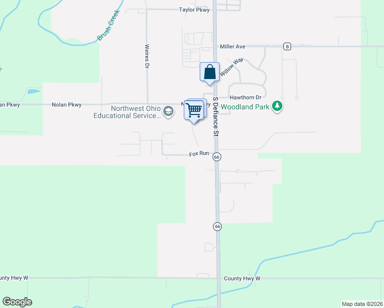 map of restaurants, bars, coffee shops, grocery stores, and more near 2015 South Defiance Street in Archbold