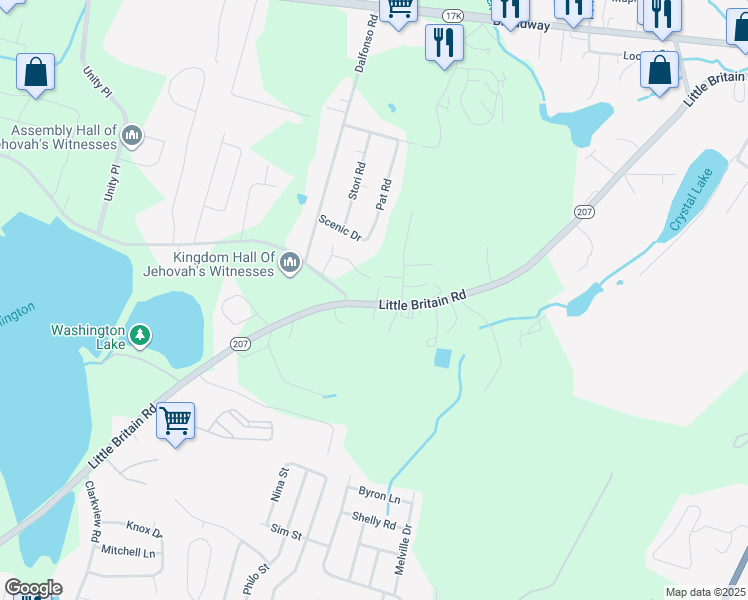 map of restaurants, bars, coffee shops, grocery stores, and more near 488 Highway 207 in Newburgh