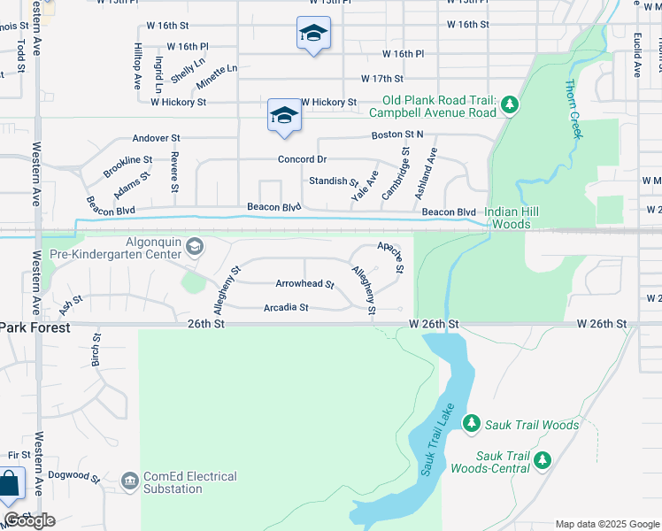 map of restaurants, bars, coffee shops, grocery stores, and more near 272 Arrowhead Street in Park Forest