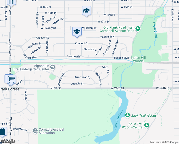 map of restaurants, bars, coffee shops, grocery stores, and more near 272 Arrowhead Street in Park Forest