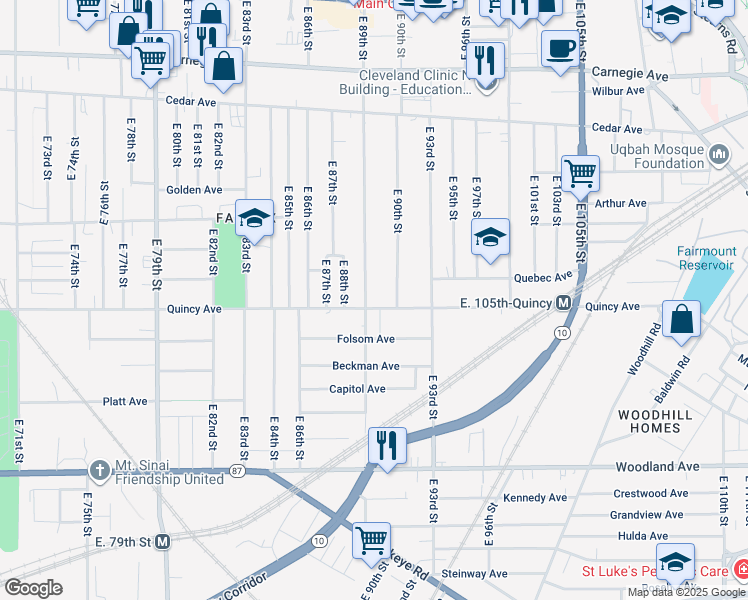 map of restaurants, bars, coffee shops, grocery stores, and more near 2355 East 89th Street in Cleveland