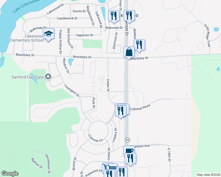 map of restaurants, bars, coffee shops, grocery stores, and more near 2901 Cedar Street in Norwalk
