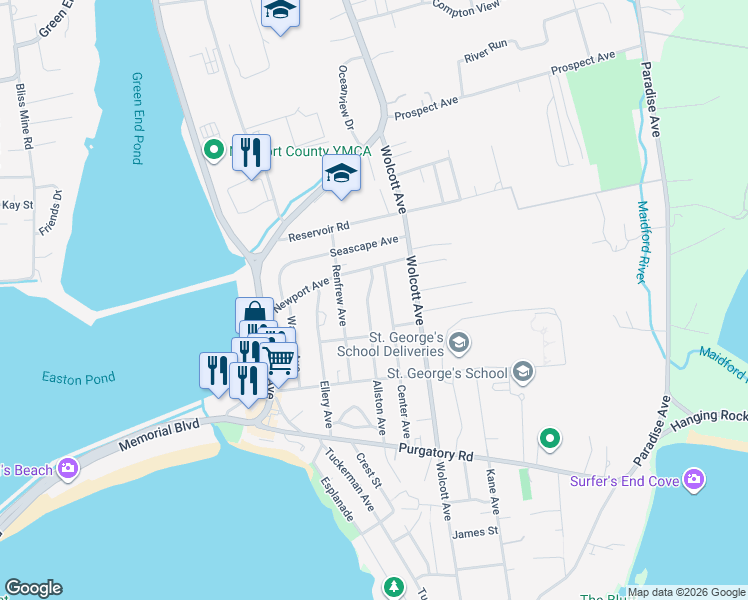 map of restaurants, bars, coffee shops, grocery stores, and more near 46 Allston Avenue in Middletown