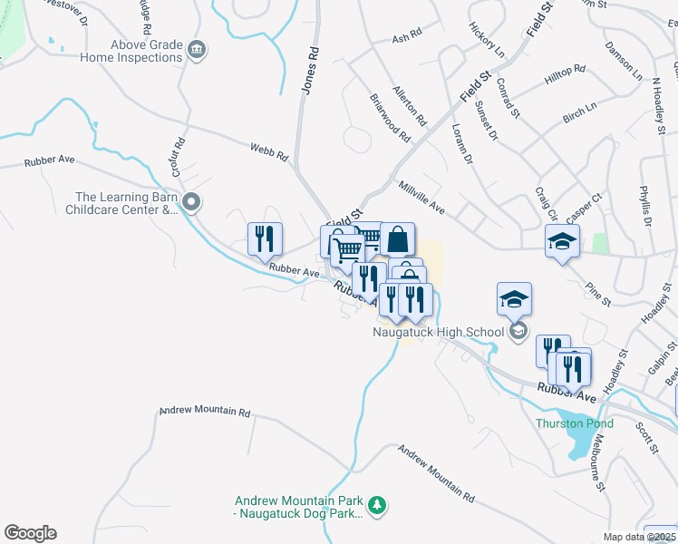 map of restaurants, bars, coffee shops, grocery stores, and more near 727 Rubber Avenue in Naugatuck
