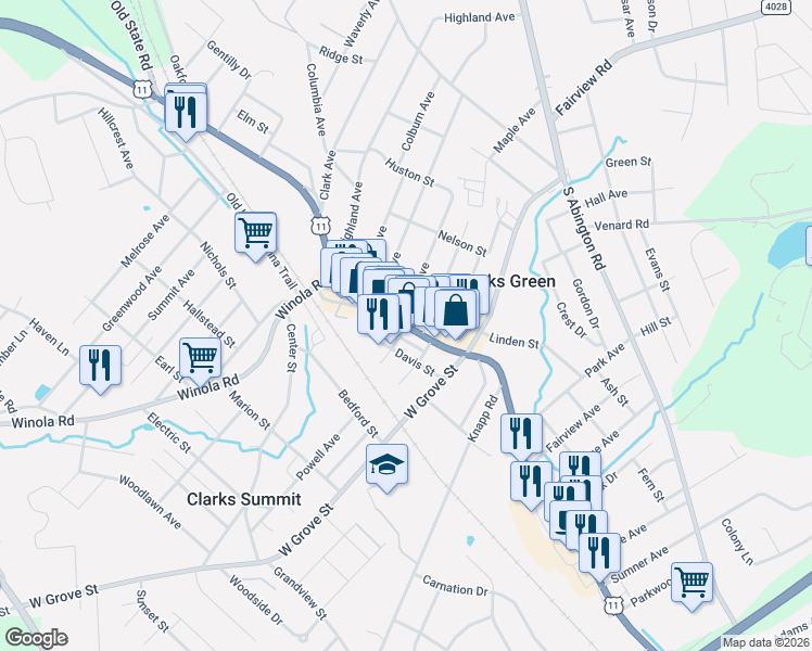 map of restaurants, bars, coffee shops, grocery stores, and more near 400 South State Street in Clarks Summit