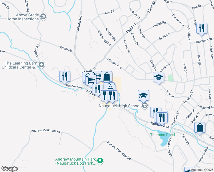 map of restaurants, bars, coffee shops, grocery stores, and more near 727 Rubber Avenue in Naugatuck