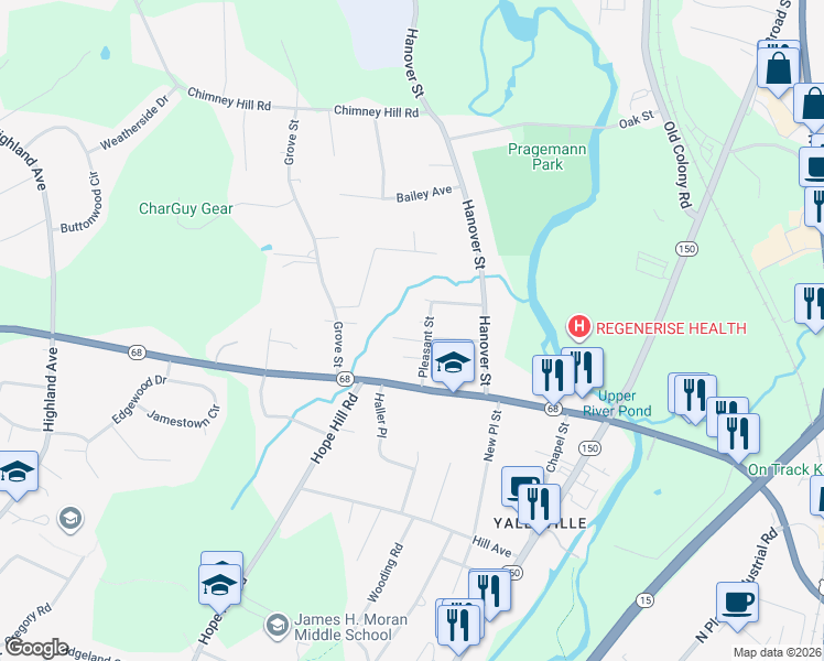 map of restaurants, bars, coffee shops, grocery stores, and more near 5 Kirkland Court in Wallingford