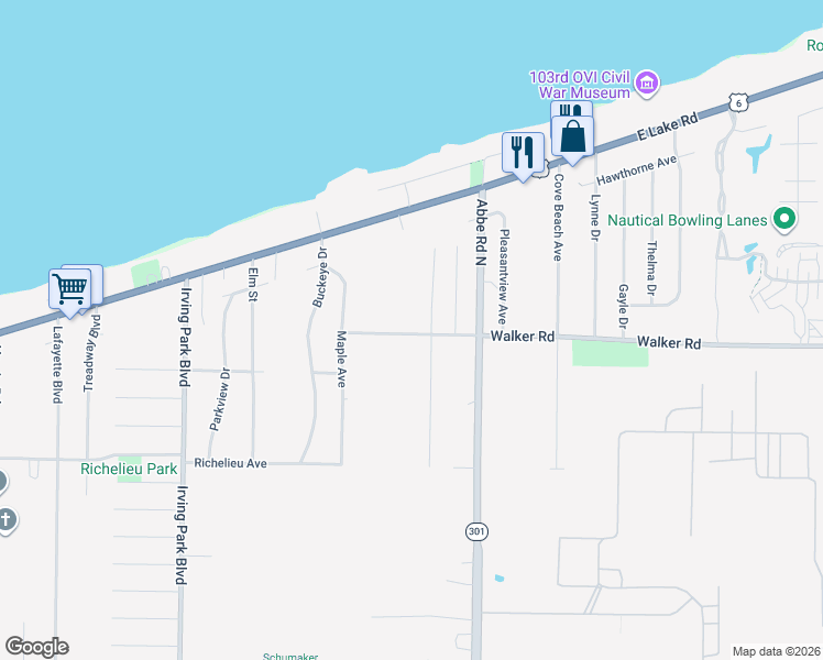map of restaurants, bars, coffee shops, grocery stores, and more near in Sheffield Lake