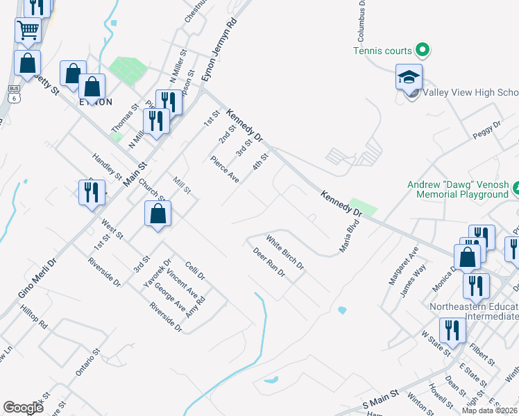 map of restaurants, bars, coffee shops, grocery stores, and more near 406 Pierce Ave in Archbald