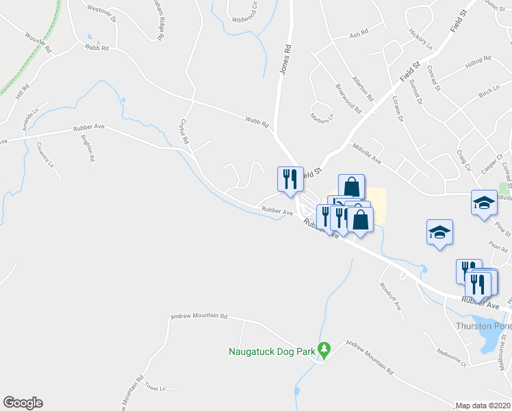 map of restaurants, bars, coffee shops, grocery stores, and more near 883 Rubber Avenue in Naugatuck