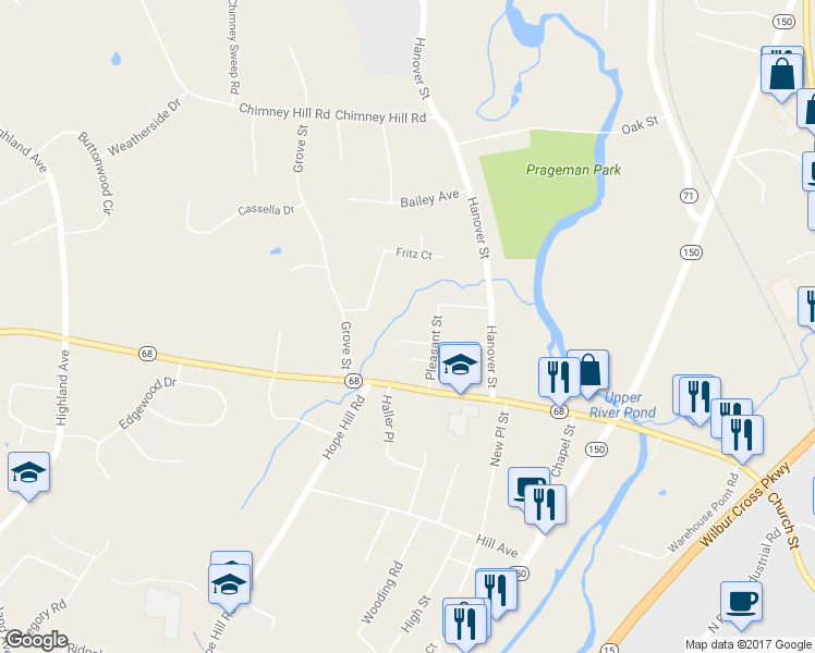 map of restaurants, bars, coffee shops, grocery stores, and more near 5 Kirkland Court in Wallingford