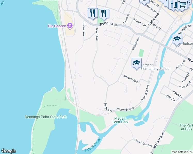 map of restaurants, bars, coffee shops, grocery stores, and more near 397 South Avenue in Beacon