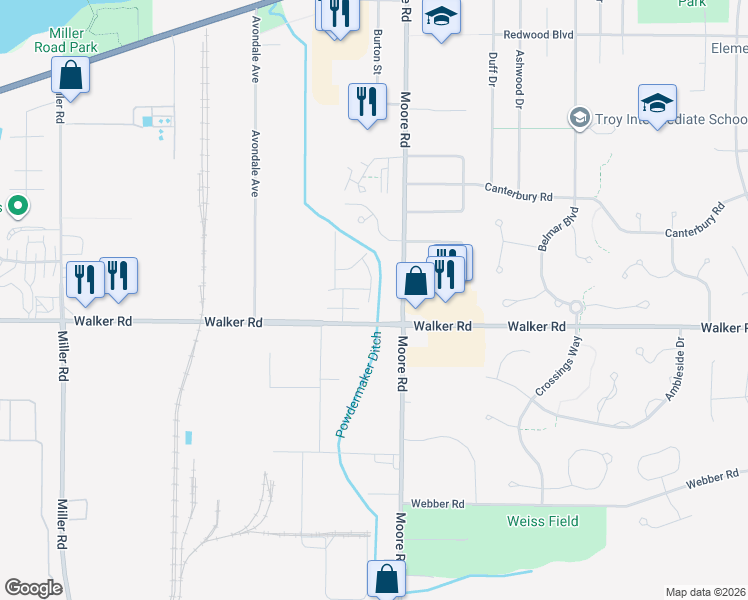 map of restaurants, bars, coffee shops, grocery stores, and more near 438 Rachel Lane in Avon Lake