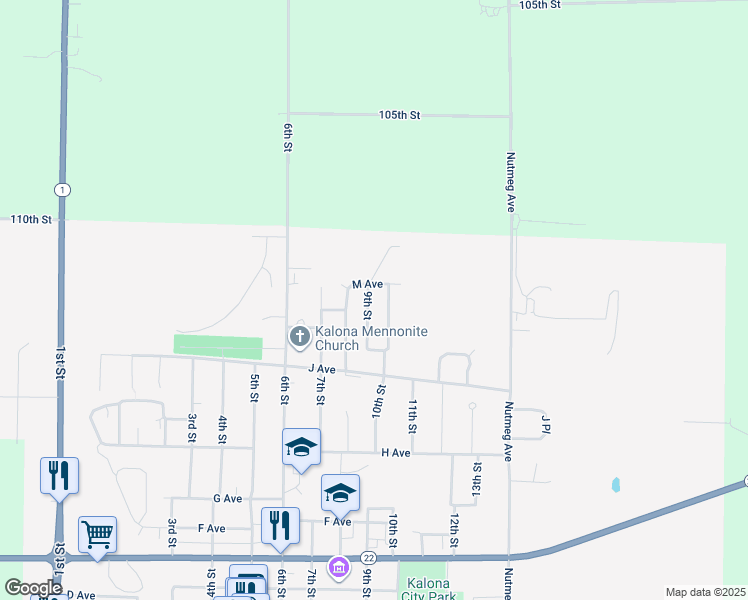 map of restaurants, bars, coffee shops, grocery stores, and more near 918 9th Street in Kalona