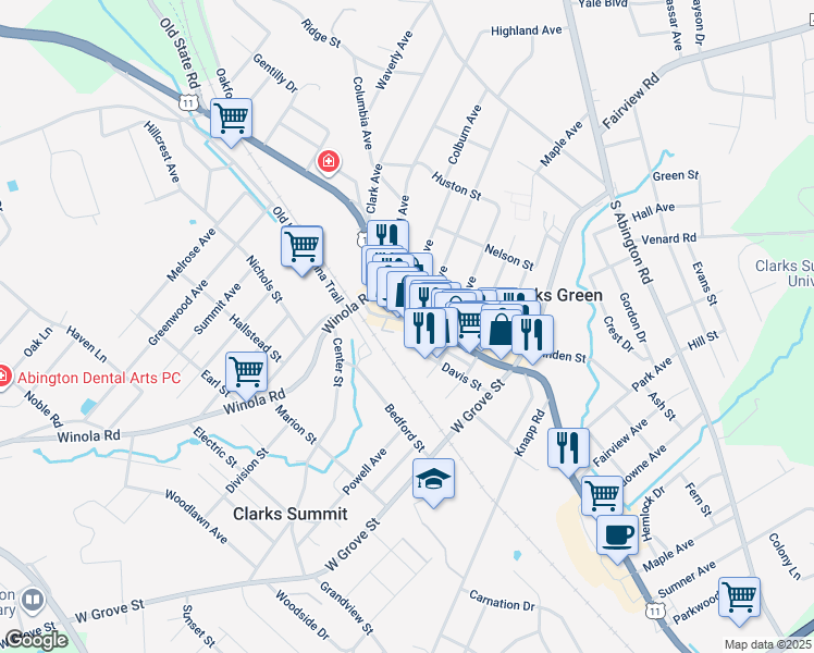 map of restaurants, bars, coffee shops, grocery stores, and more near 219 South State Street in Clarks Summit