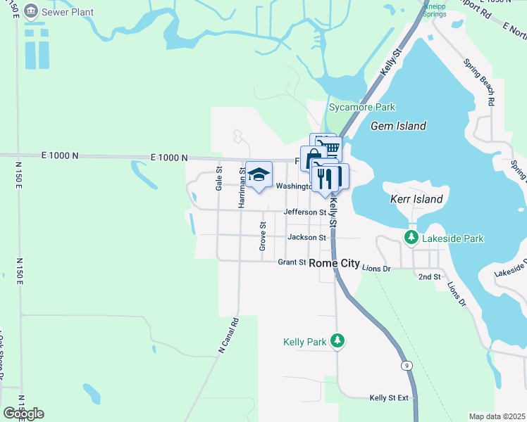 map of restaurants, bars, coffee shops, grocery stores, and more near 400 Jefferson Street in Rome City